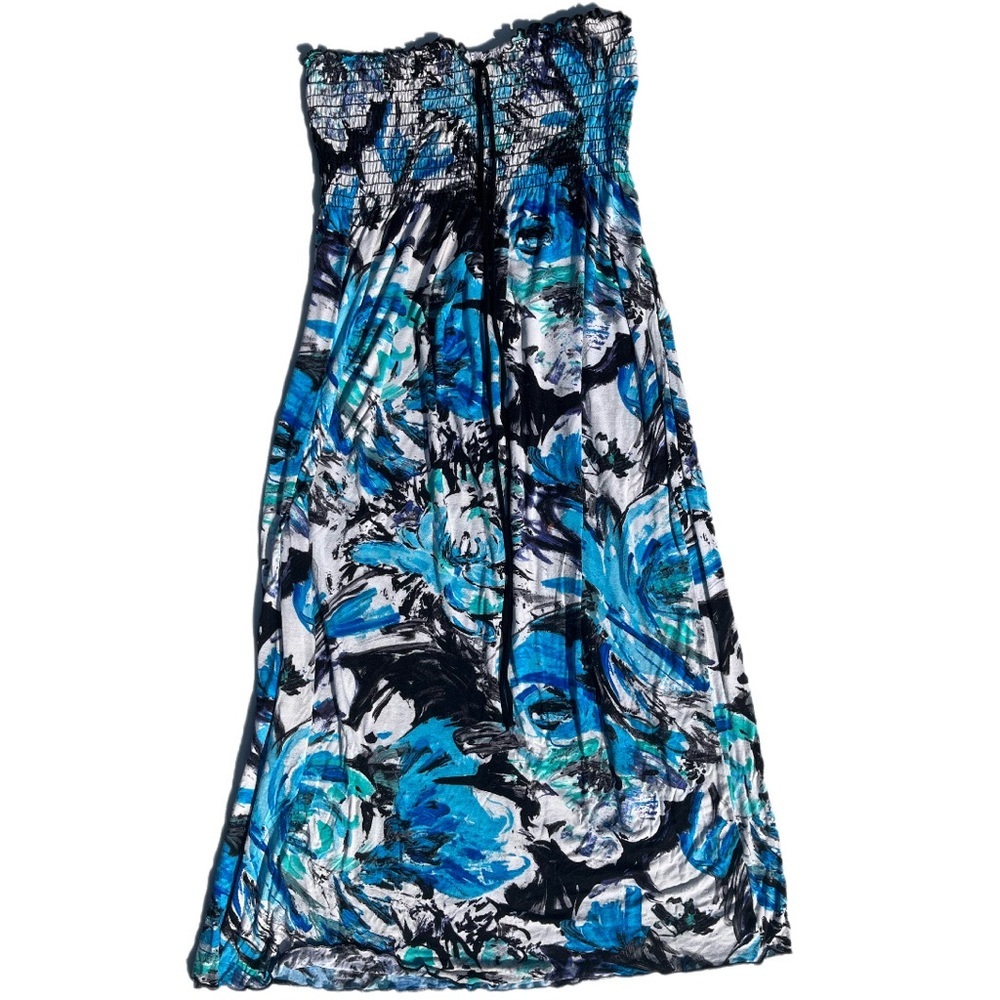 Floral leaf dress blue One size fits all backless maxi halter neck tube dress